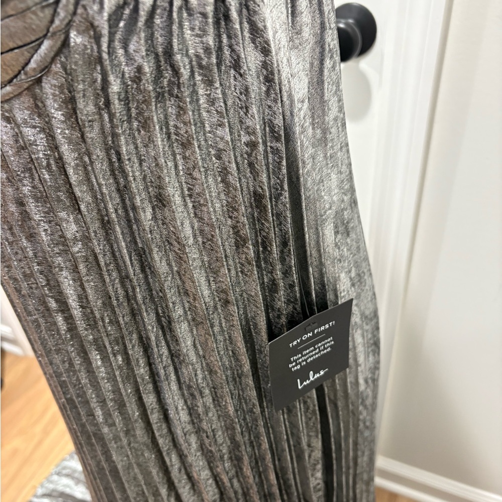 Lulu's Shimmering Silver Pleated Dress - Picture 3 of 14